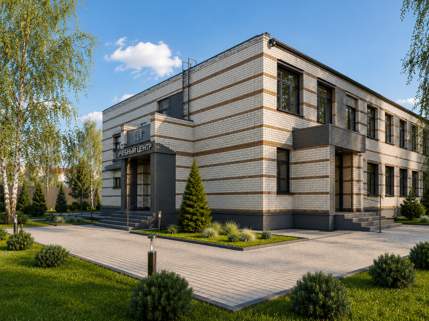 Визуализация учебного центра — входная группа и фасад